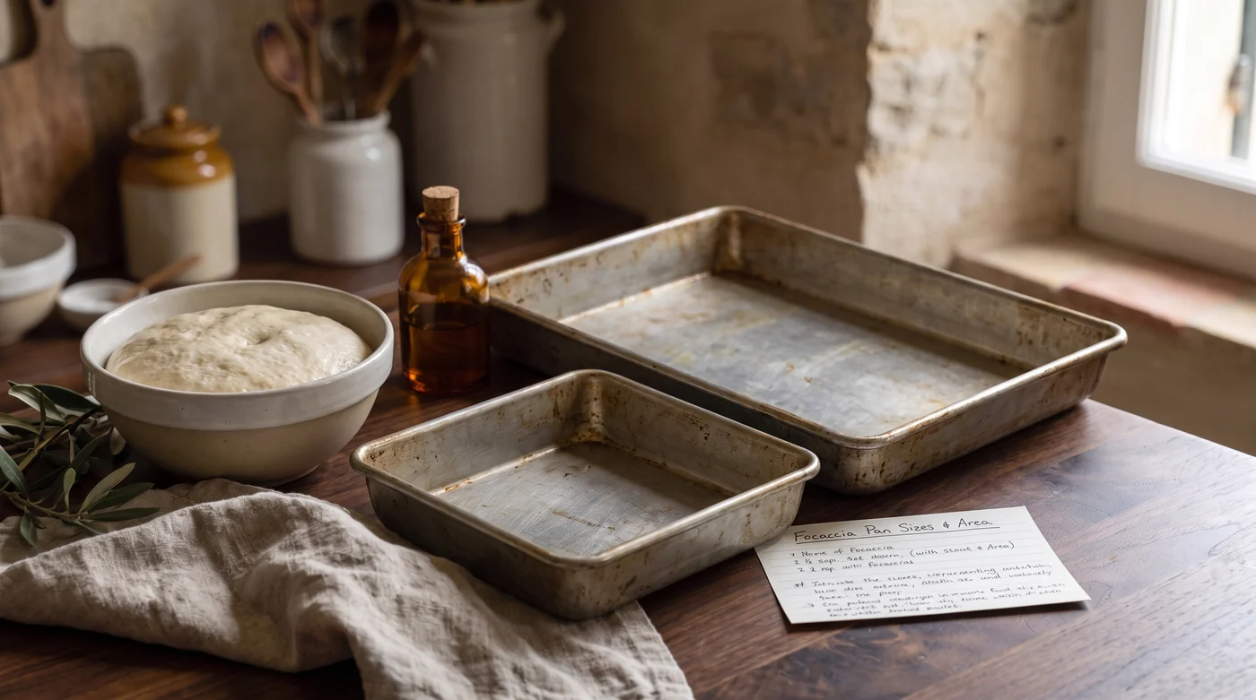 Two shallow baking trays beside a bowl of dough.